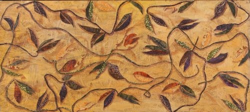 “Wandering Vines” Fiber collage by Sharon Tesser